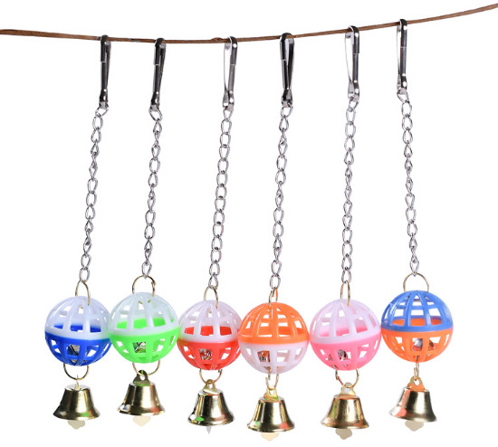 Juguete para pájaros con cascabeles. Colgante de cascabeles bicolor. Juguete para loros que emite sonidos de pájaros.