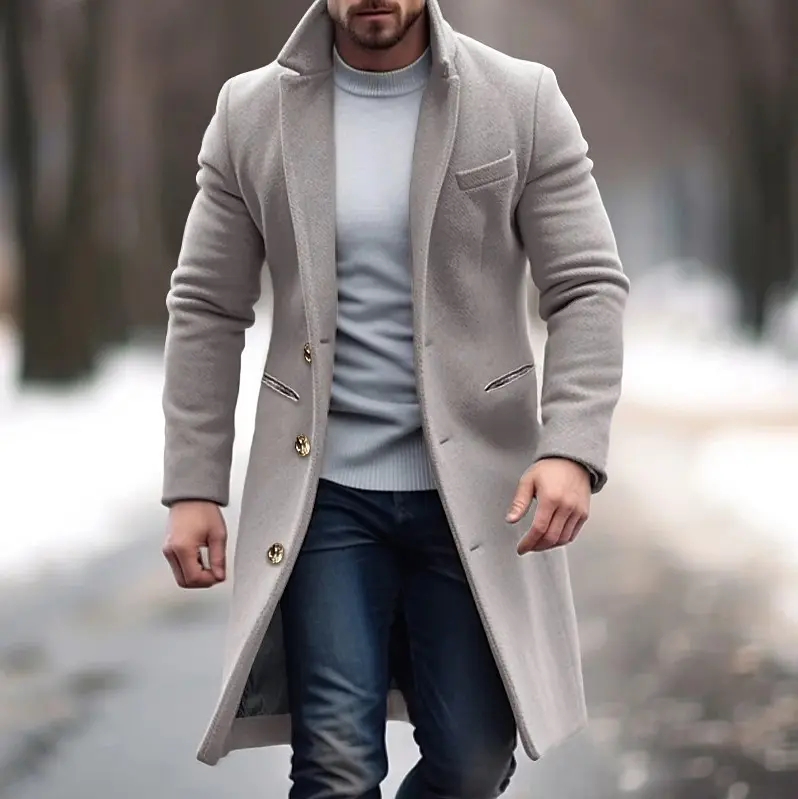 Winter Lapel Trench Coat Fashion Pocket Single Breasted Jacket