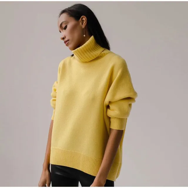 Autumn And Winter Loose Turtleneck European And American Sweater Yellow - Shop at LoveMi