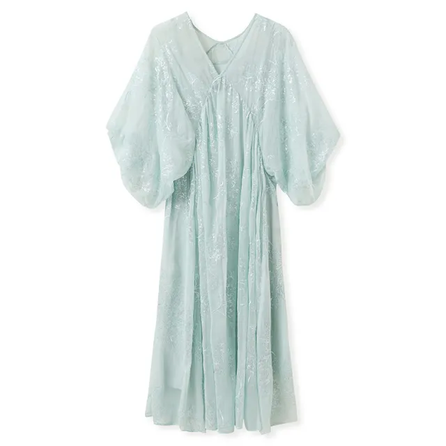 Summer New Elegant Dress National Style New Loose Sequins Mint Green - Shop at LoveMi
