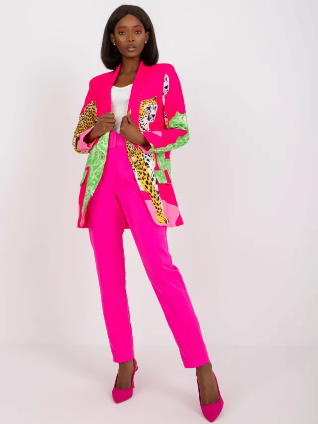 Leopard Print Contrast Color Slim Fit Long Suit Jacket Women Glittering Powder - Shop at LoveMi