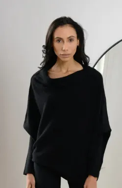 Women's Solid Color Round Neck Long Sleeve Knitted Sweater Black - Shop at LoveMi