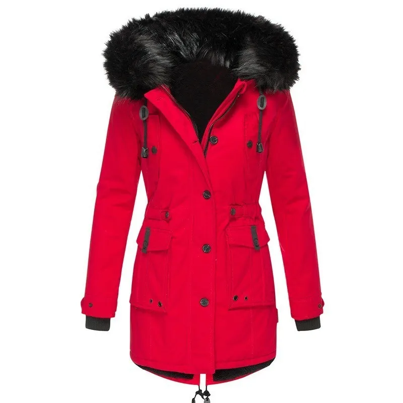 Women's Clothing Fleece-lined Thickened Women's Cotton Padded Clothing Women's Winter - Red