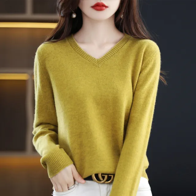 Women's Knitted Bottoming Shirt Versatile Cashmere Sweater Loose Outer Wear Mustard Yellow - Shop at LoveMi