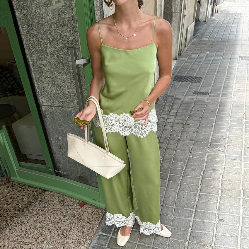 Casual Lace Camisole And Straight-Leg Pants Two-Piece Set