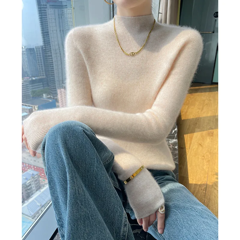 Half Turtleneck Cashmere Slim Top Sweaters Bottoming Shirt - Shivering Beige