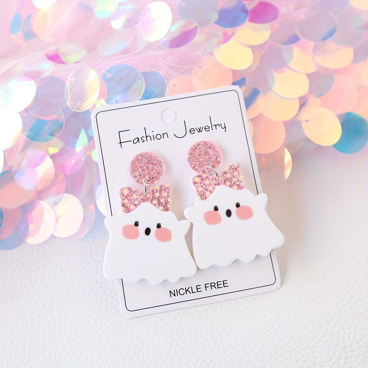 Fashion Acrylic Bowknot Small Ghost Earrings