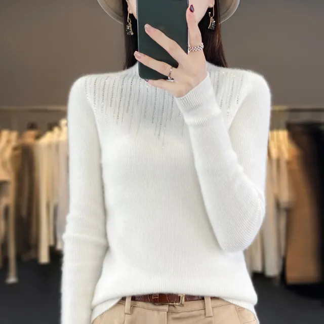 Half Turtleneck Diamond Bottoming Shirt White - Shop at LoveMi
