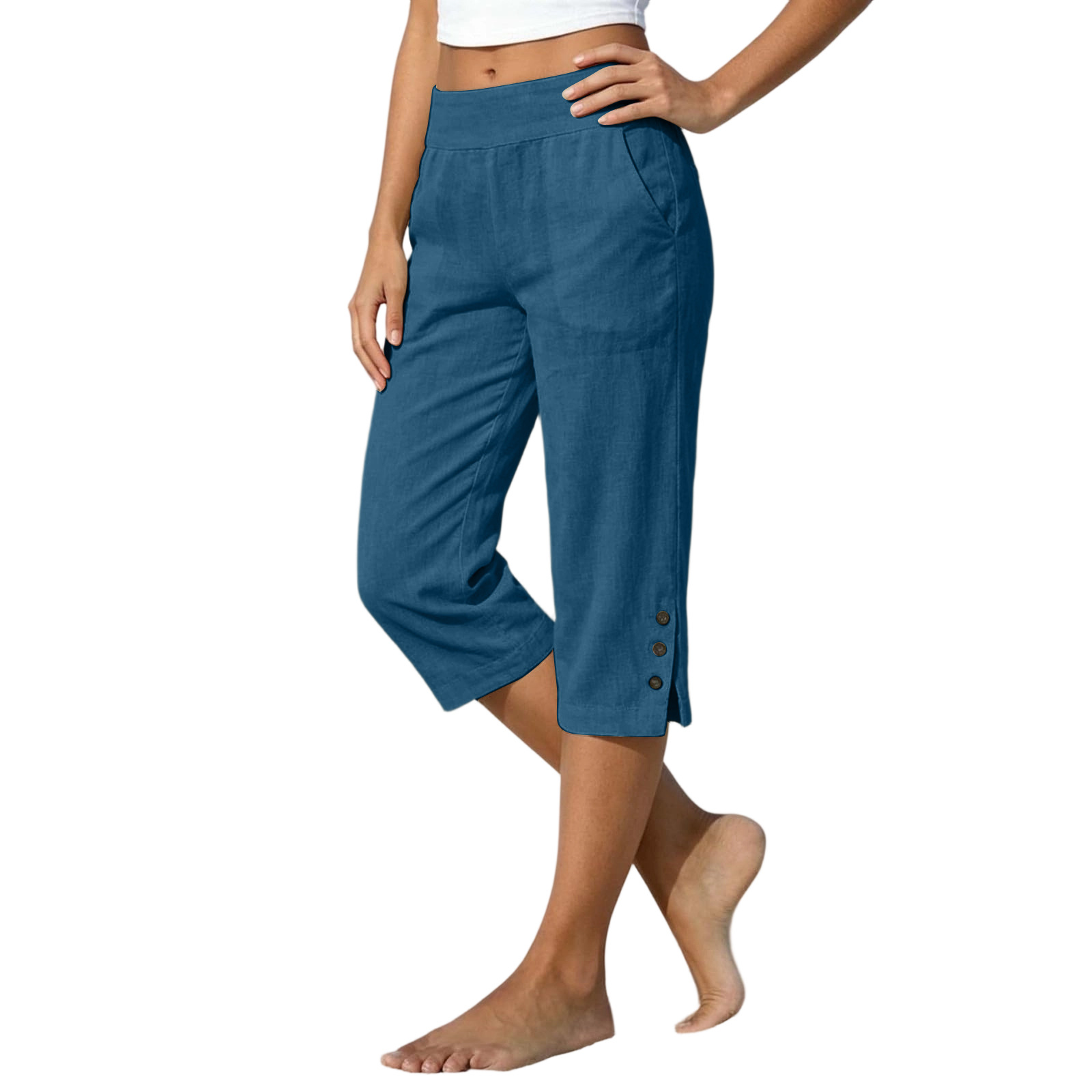 Women's cropped straight-leg pants – khaki colorway relaxed casual look