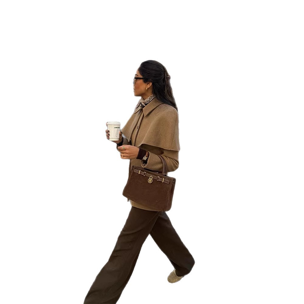 British-style Patchwork Fake Two-Piece Cinched Cloak Trench Coat For Women