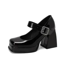Fashion Square Toe Women's High Heels - Black - View 1