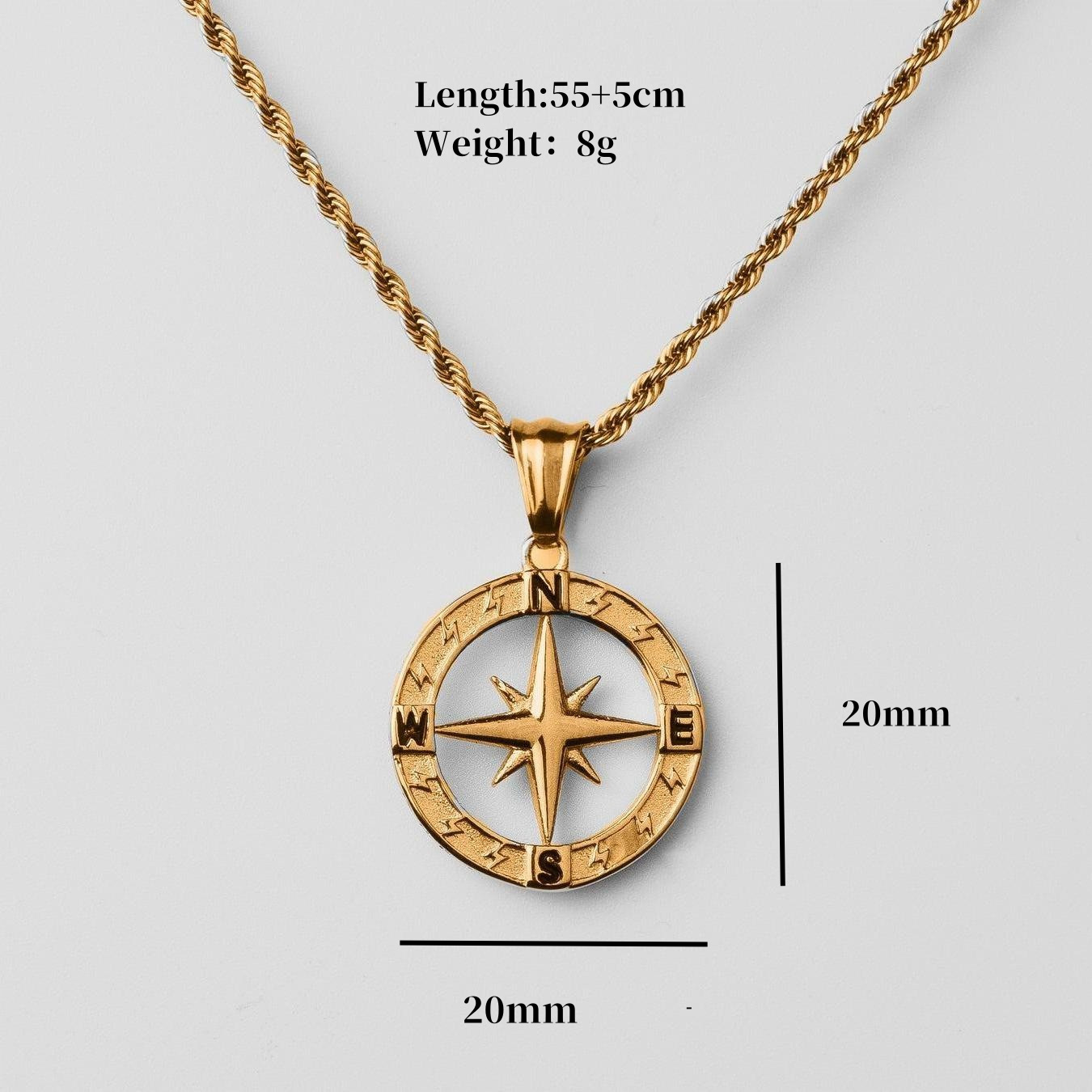 Titanium Steel High Color Retention Compass Round Necklace Flow Compass Hip Hop Pendant Hemp Flowers Chain