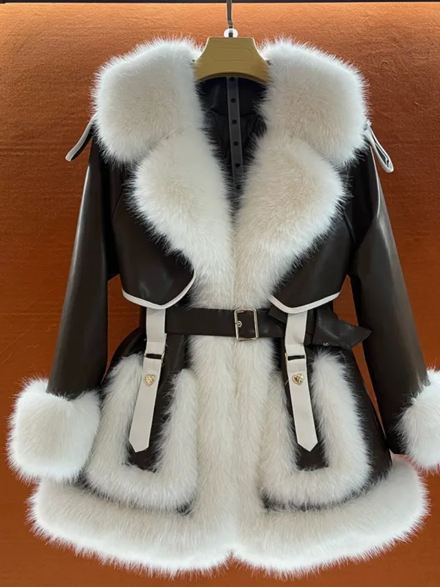Elegant Big Fur Collar Fur Fur Coat For Women Black - Shop at LoveMi