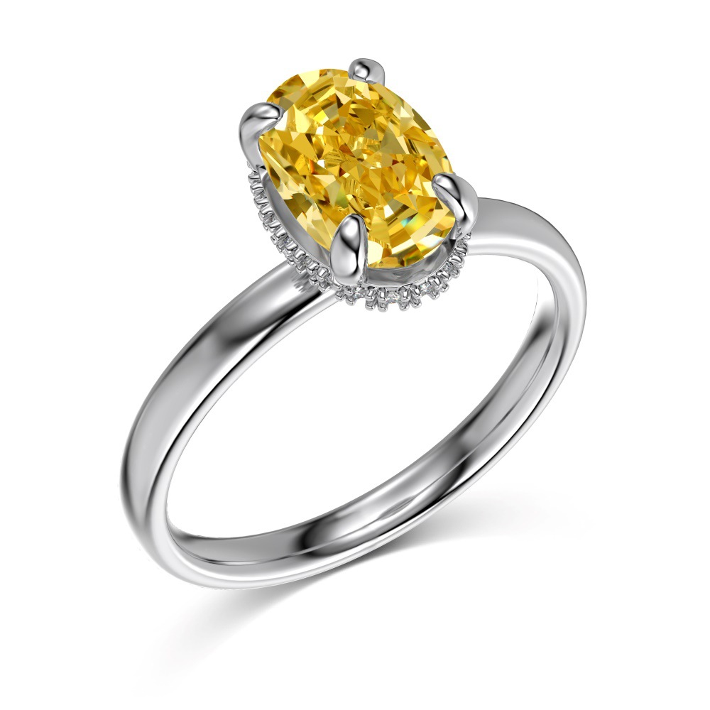 Oval 8A Ice Flower Cut Round Round Zirconium Inlaid Glossy Design Minority Fashion High-grade S925 Sterling Silver Ring