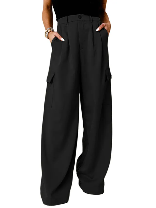 Fashion Loose Solid Color High Waist All matching Casual Pants For Women Black - Shop at LoveMi