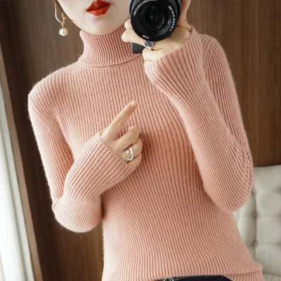 Autumn And Winter Women's Slim fit Pullover Knit Sweater For Layering Pink - Shop at LoveMi