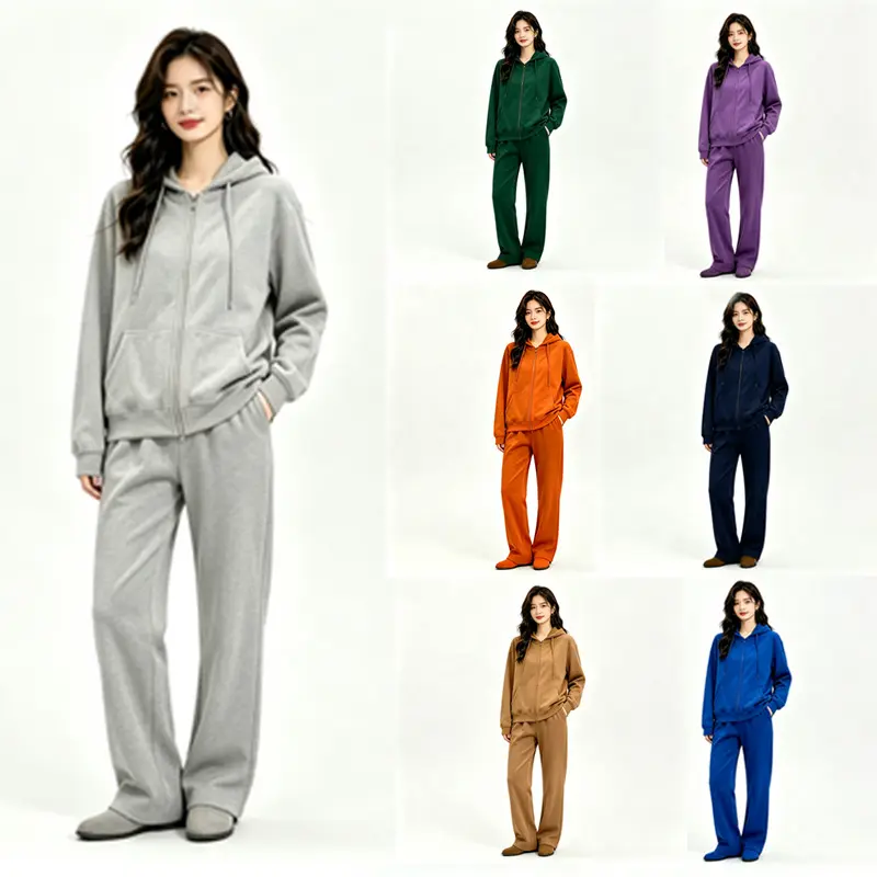 European And American-style Zip-up Hoodie Set