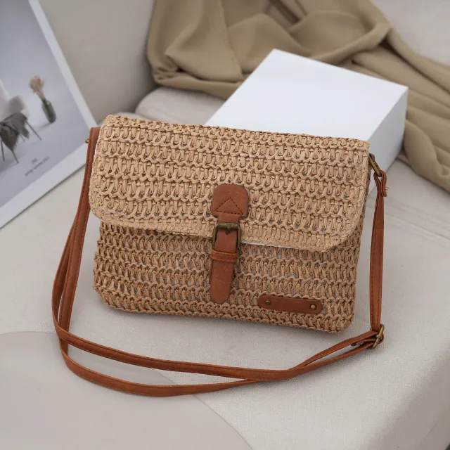 Women's Summer Beach Travel Crossbody Straw Bag Khaki - Shop at LoveMi