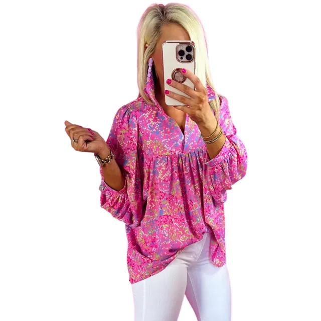 Casual Loose Floral Print Chiffon Blouse For Women Pink - Shop at LoveMi