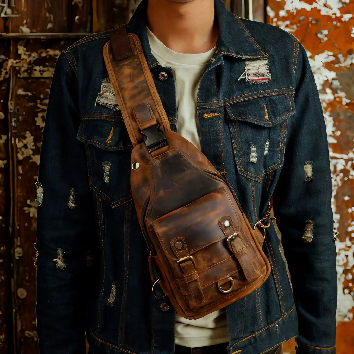 Full-grain Crazy Horse Leather Cowhide Vintage Outdoor