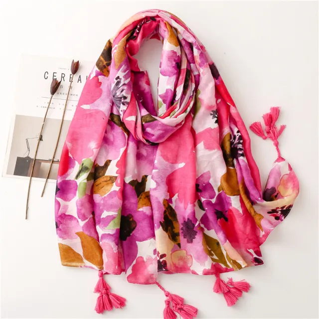 New Blooming Color Cotton And Linen Feel Scarf Soft Shawl Red - Shop at LoveMi