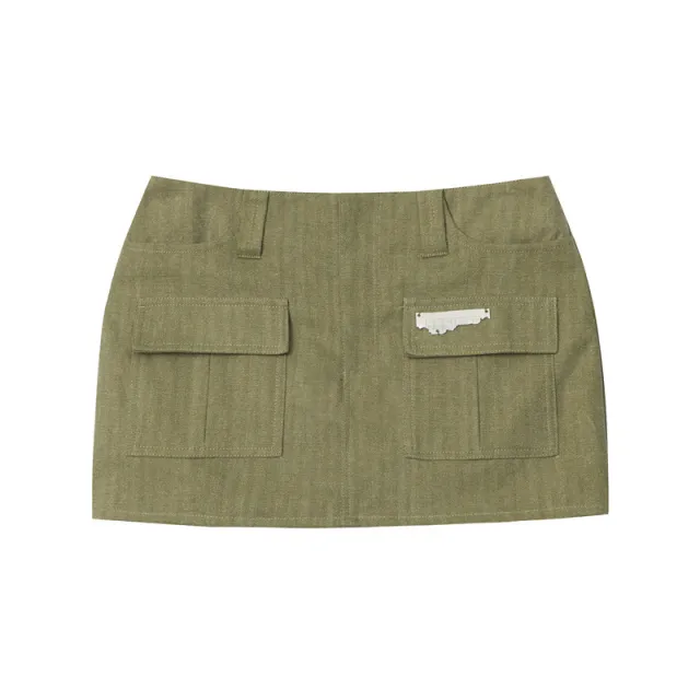 Retro Overalls Style Pocket Skirt Army Green - Shop at LoveMi