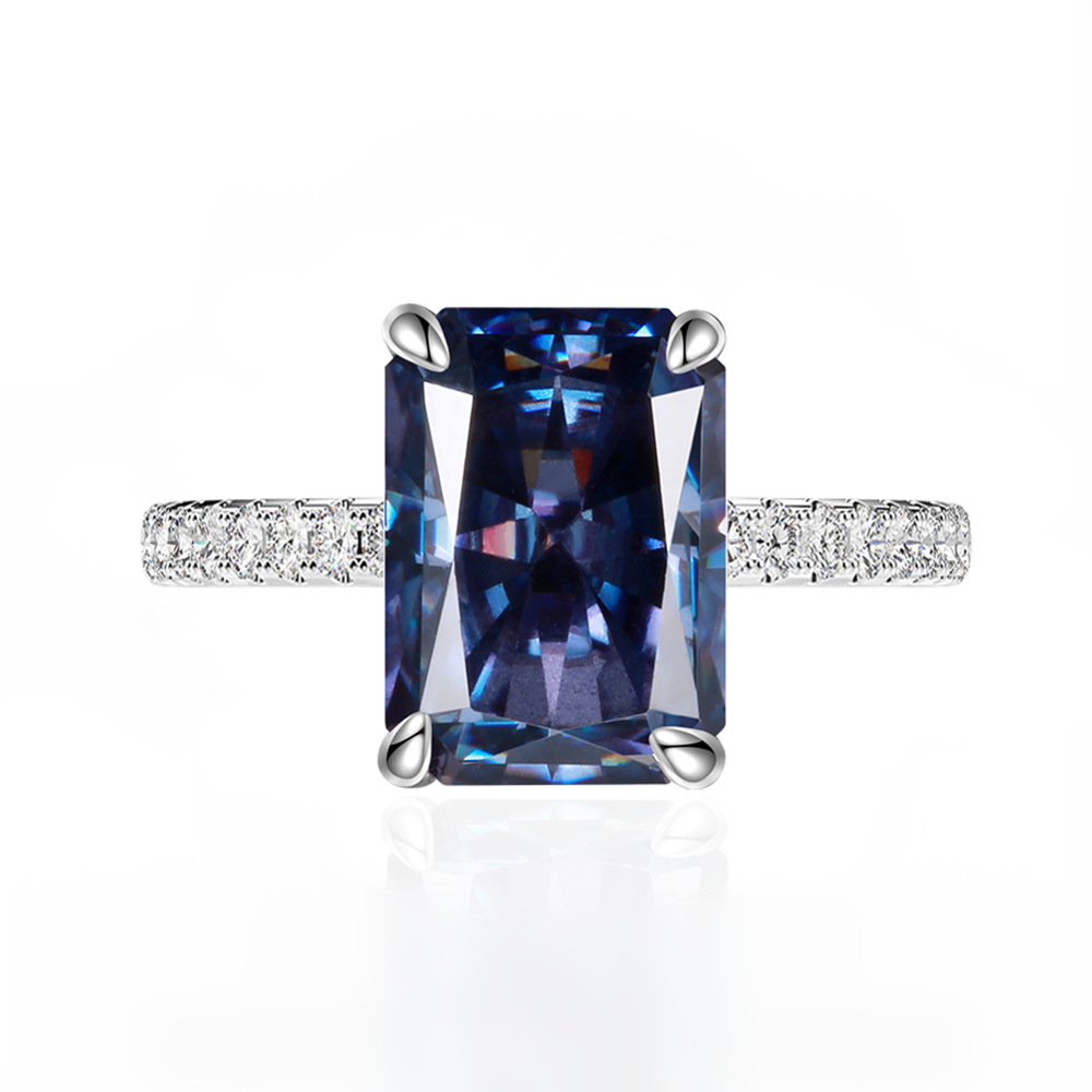 7 Karat Rectangular Ice Flower Cut High Carbon Diamond 925 Sterling Silver Ring
