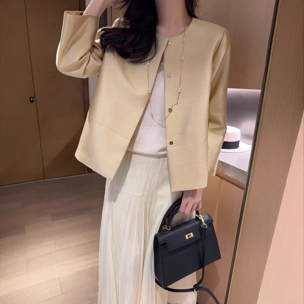Womens Short Silk-Wool Long-Sleeve Jacket