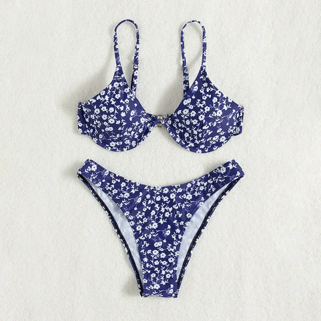 Floral Gather Backless Split Swimsuit High Waist Triangle Bikini Floral - Shop at LoveMi