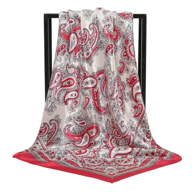 Paisley Printed 90 Square Scarf Retro Fashion Shawl 4 Red - Shop at LoveMi
