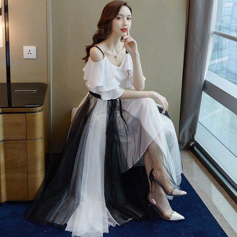 Summer Two piece Chiffon Mesh Camisole Chiffon Shirt Skirt 2Xl - Shop at LoveMi