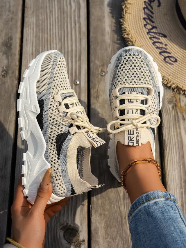 Flyknit Mesh Shoes Women's Breathable Lace up Sneakers Walking Running Casual Shoes Black - Shop at LoveMi