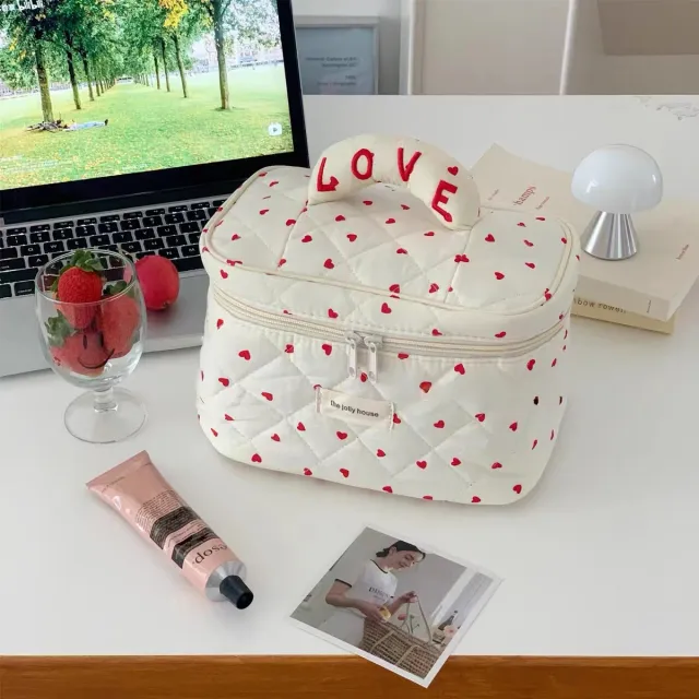 Heart Cosmetic Portable Large Capacity Multifunction Storage Bag Red - Shop at LoveMi
