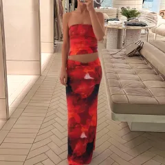 Tube Top And Figure-hugging Skirt Set - Color-M - View 1