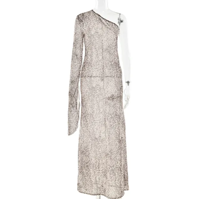 Summer Leopard Print Dress Sexy See through Shoulder Sleeve Leopard Print - Shop at LoveMi