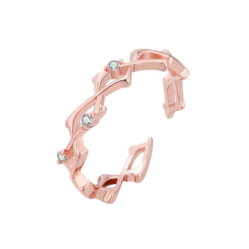 Inlaid Zirconium Thorns Light Luxury Minority Design Adjustable Premium Index Finger Ring - Rose Gold