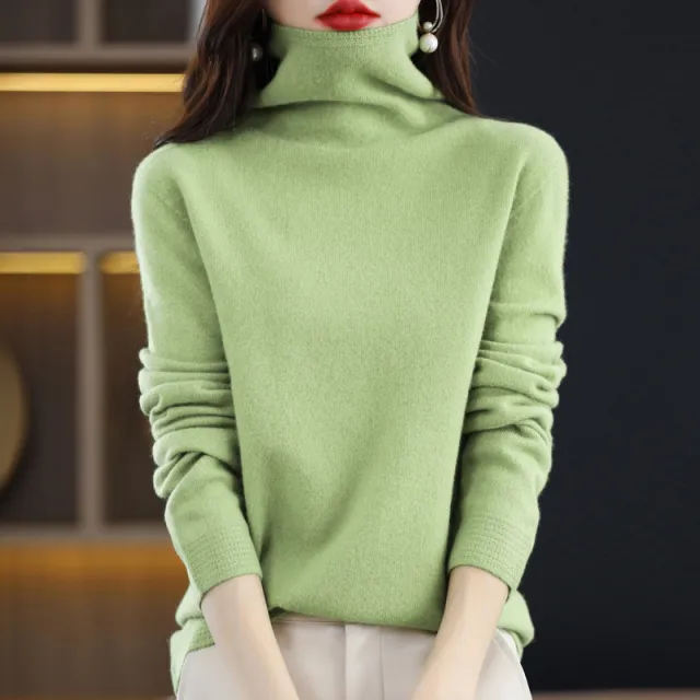 Women's Pile Collar Pullover Long sleeved Sweater Fruit Green - Shop at LoveMi