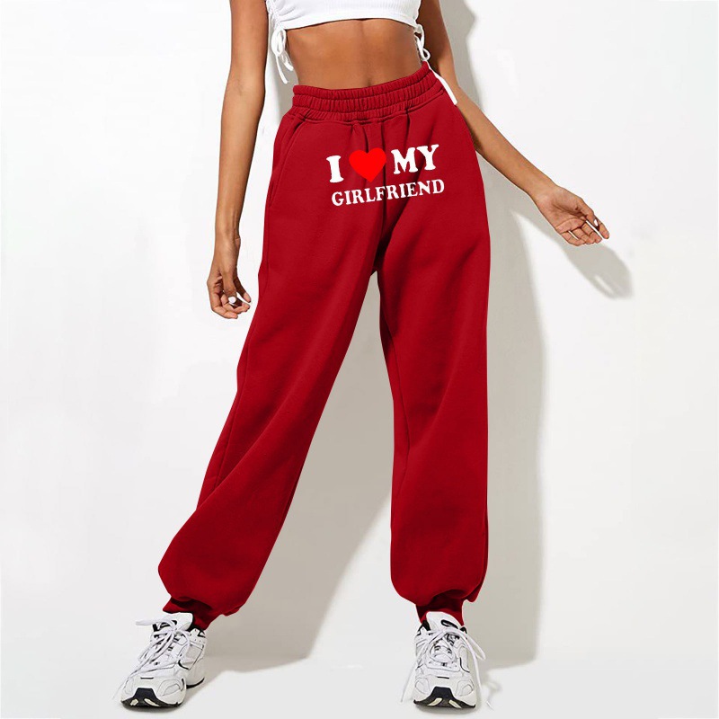 Women's Fashion Printed Casual Loose High Waist Workout Pants Wine - Shop at LoveMi