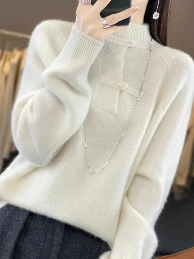 National Style Sweater Sweater Thickened Warm Stylish Shirt Long Sleeve White - Shop at LoveMi
