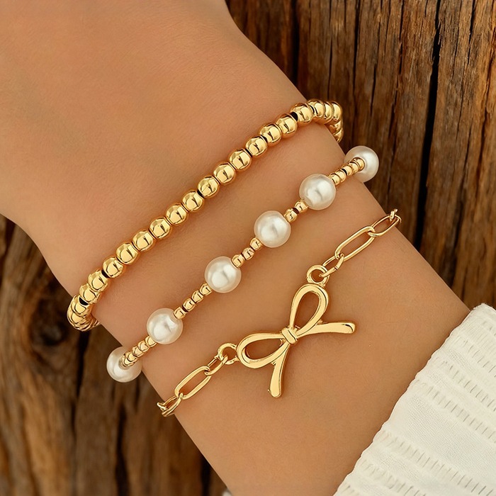 New European And American-style Trendy Vintage Instagram-inspired Faux Pearl Chain Bow Hand Accessory