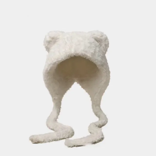 Winter Women's Korean Cartoon Earflaps Woolen Hat White - Shop at LoveMi
