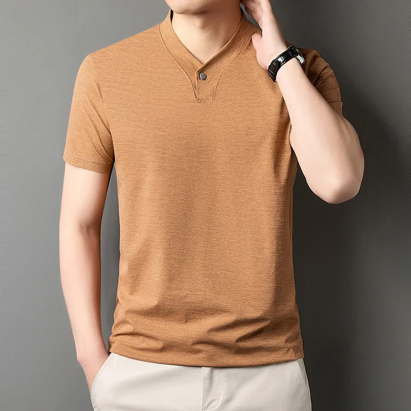 Young Men's Short Sleeve T-shirt Zipper High-grade Casual Summer Wear