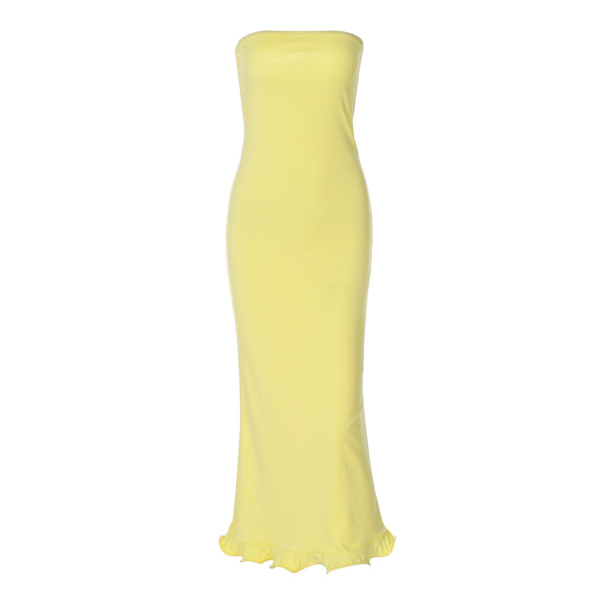 Solid Color New Sexy Tube Top Big Wave Dress Women Yellow - Shop at LoveMi