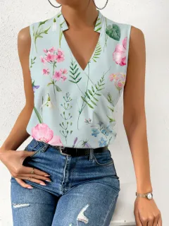 Women's Casual V-neck Pullover Digital Printing Top T-shirt Vest - Figure 3-M - View 1