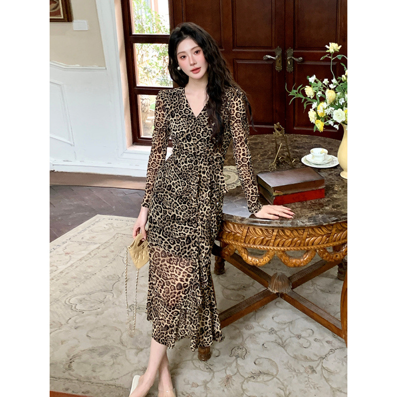 Autumn New Fashion Women's Waist tie Dress Leopard Print - Shop at LoveMi