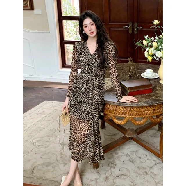 Autumn New Fashion Women's Waist tie Dress Leopard Print - Shop at LoveMi