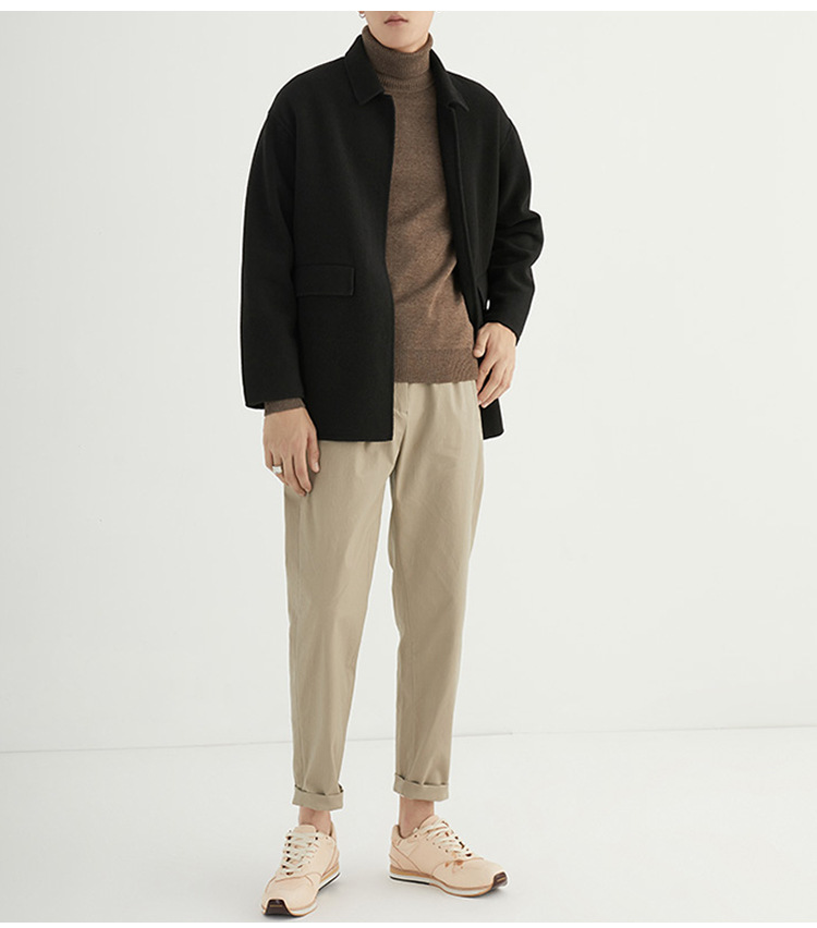 Men's Short British Style Double-sided Wool Overcoat