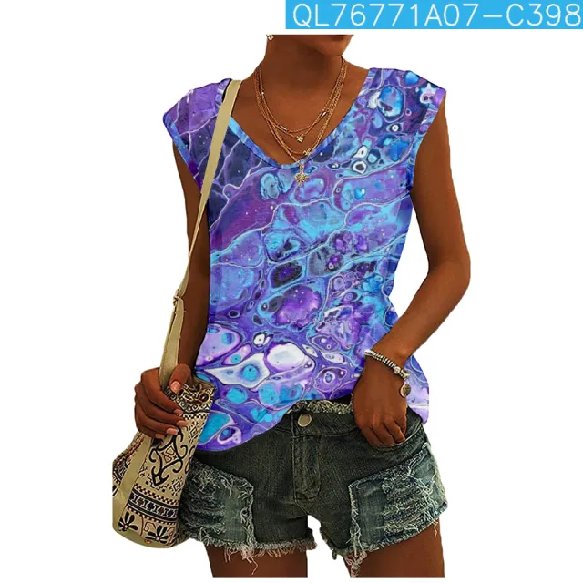 3D Digital Printing Basic Sleeveless V neck Women's Vest Short Top 5 C398 Xs - Shop at LoveMi