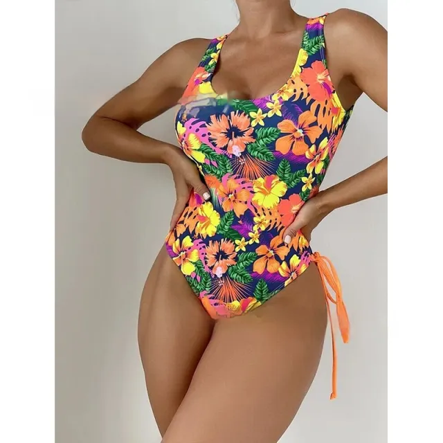 Hollow Backless Cross Bandage Swimsuit One Piece High Fork More Than Rope Net Red Orange - Shop at LoveMi