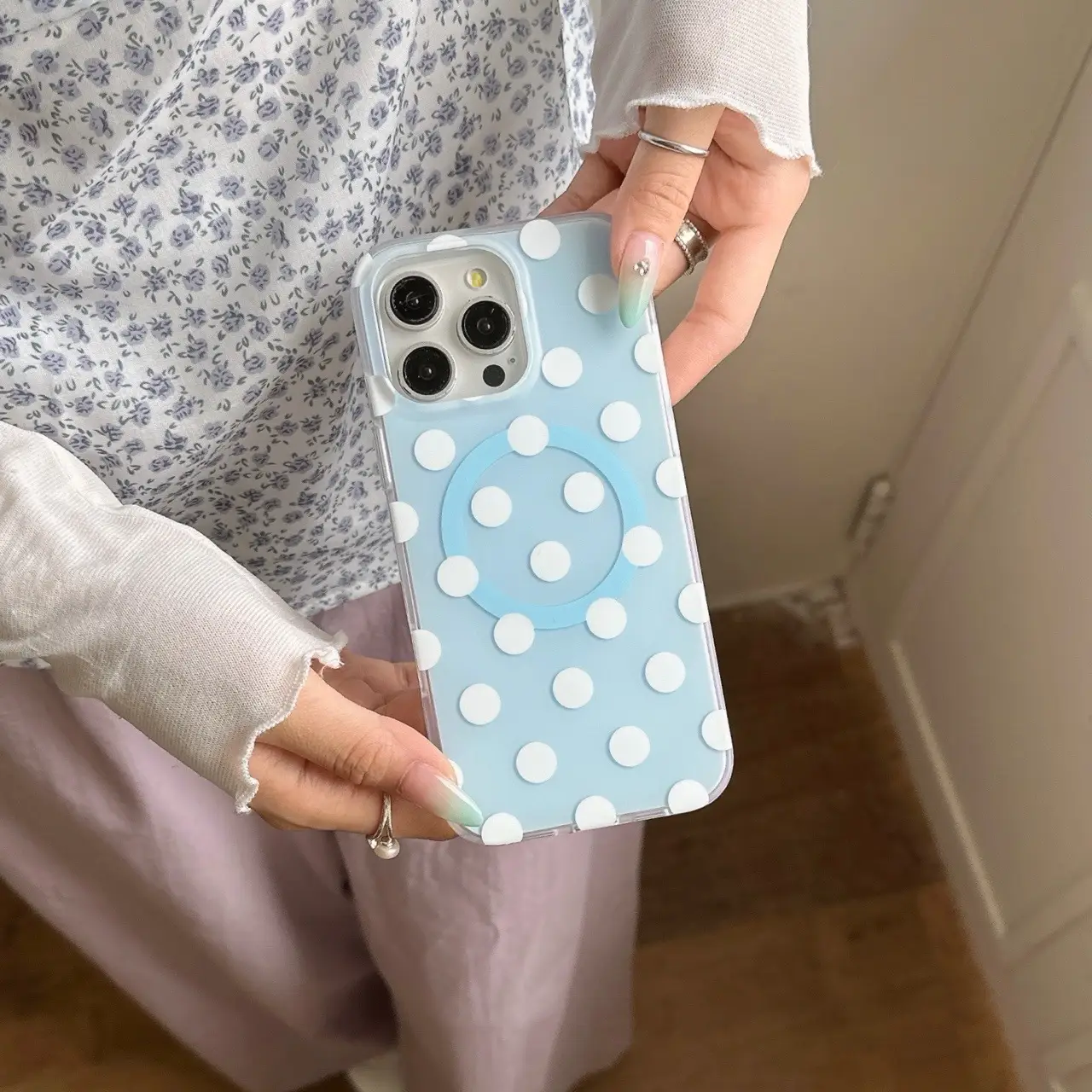 Magnetic Suction Shell Dopamine Polka Dot Phone Case Double-layer Hard Shell